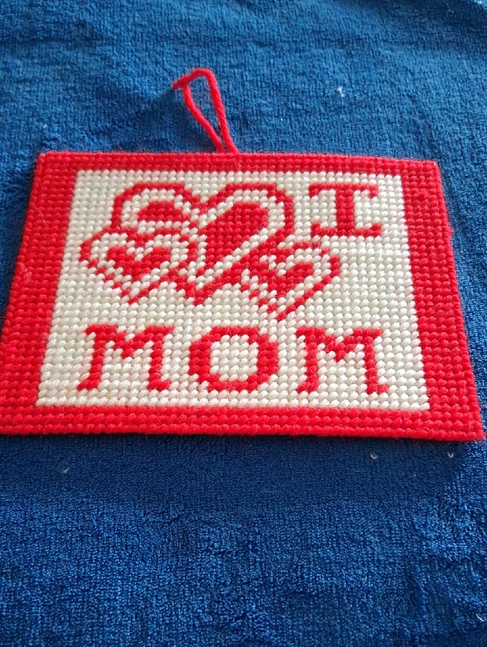 Handmade Red and White 'I ♥ Mom' Plastic Canvas Wall Hanging